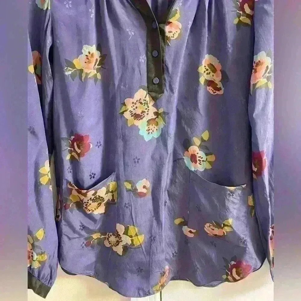 Rebecca Taylor 100% silk 1/4 button up pop over blouse. A bit oversized Sz 2 - Picture 2 of 7
